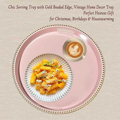 Miniatura 19 de Bandeja de servir rosa con asas, bandeja decorativa rectangular para mesa de café, bandeja otomana de plástico para sala de estar, baño, mesa