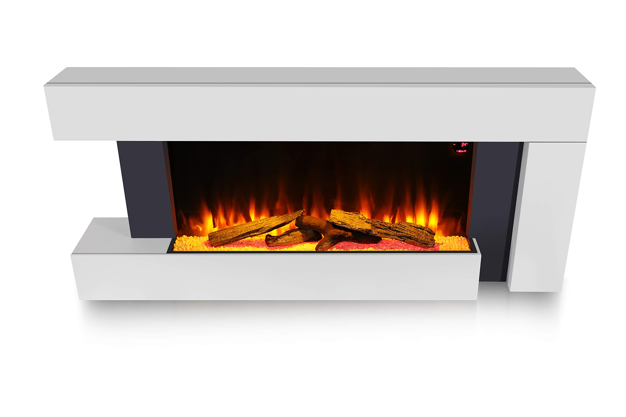 Electric Fire, White Electric Fire Wall Mounted, LED Flame Effect Electric Heater, 55" Wide