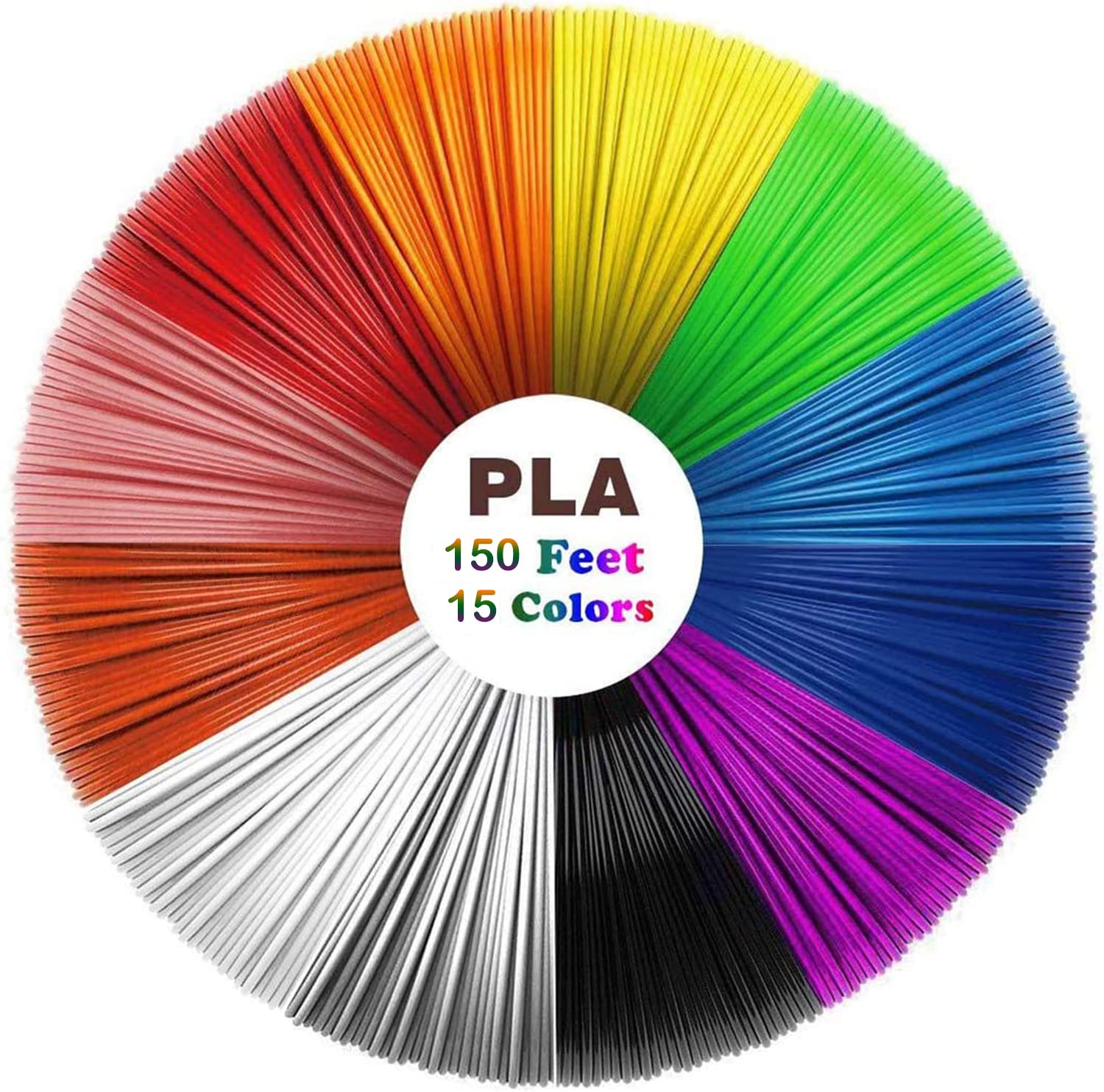 Niokouio 3D Pen Filament Refills PLA, 15 Colors 1.75mm 10 Feet per Color Total 150 Feet 3D Printing Pen Filament, with 3D Printer Pen, for Most Intelligent 3D Pen