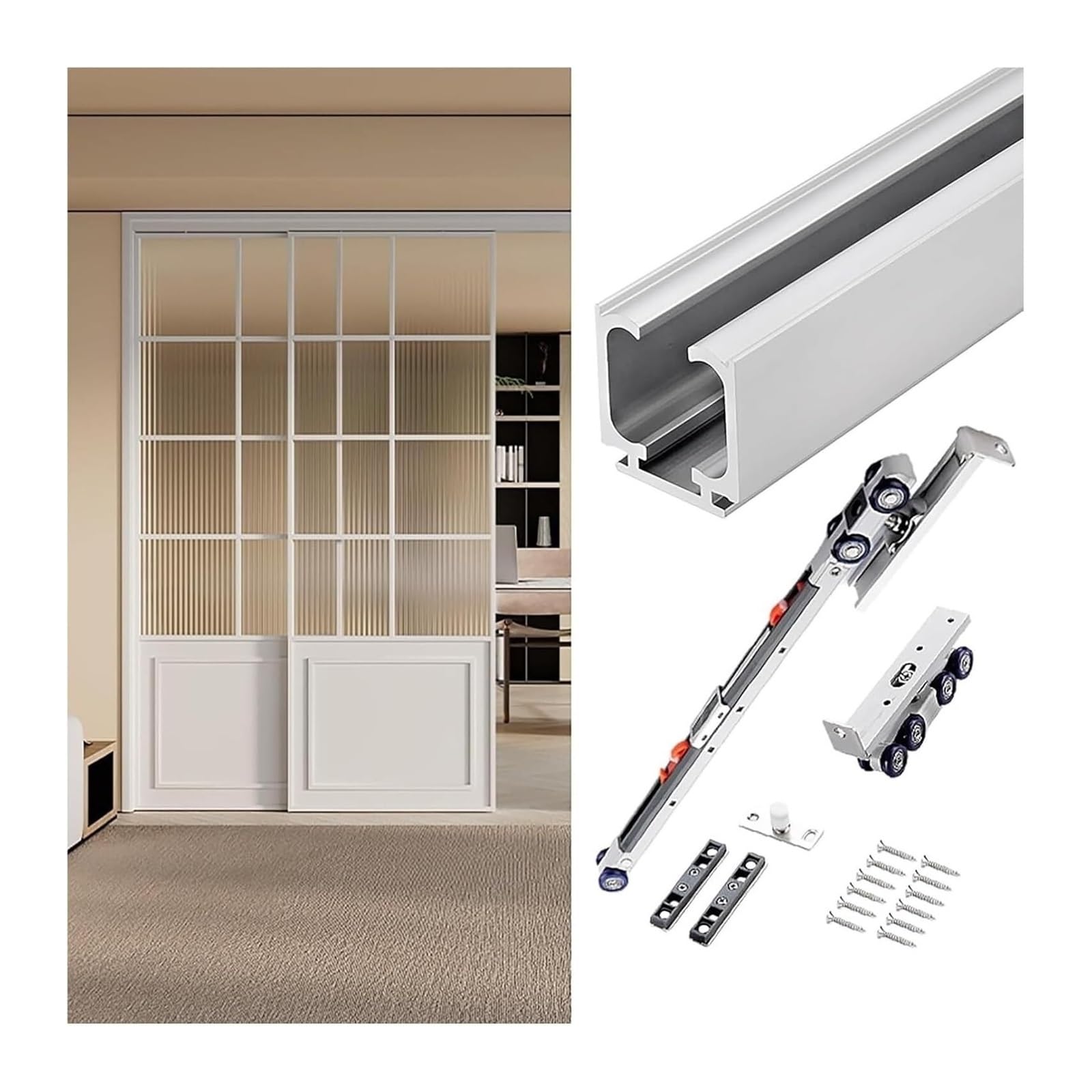 EBZFASO Sliding Door Track, Ceiling Mounted Barn Door Sliding Track Kit With Soft Close Silver-White(1.4m/4.6ft)