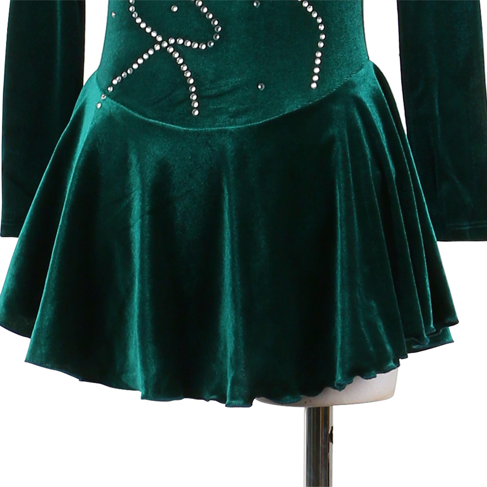 Vestido de Patinaje artístico, Traje de competición de Terciopelo con Diamantes de imitación, Leotardo de Danza de Ballet lírico y Gimnasia, Vestido de Patinaje sobre Hielo (Verde Oscuro L)