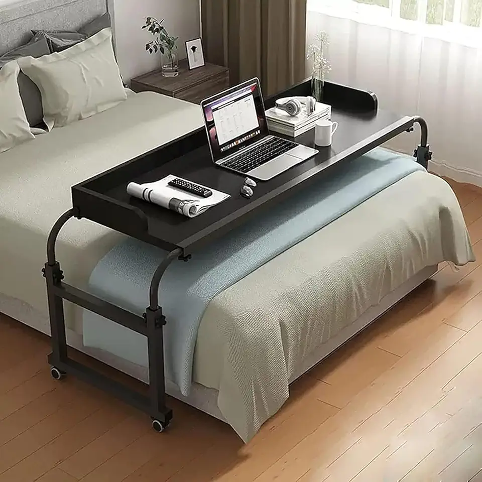 Overbed Table with Wheels,Mobile Height & Length Adjustable Workstation(Black,120cm)