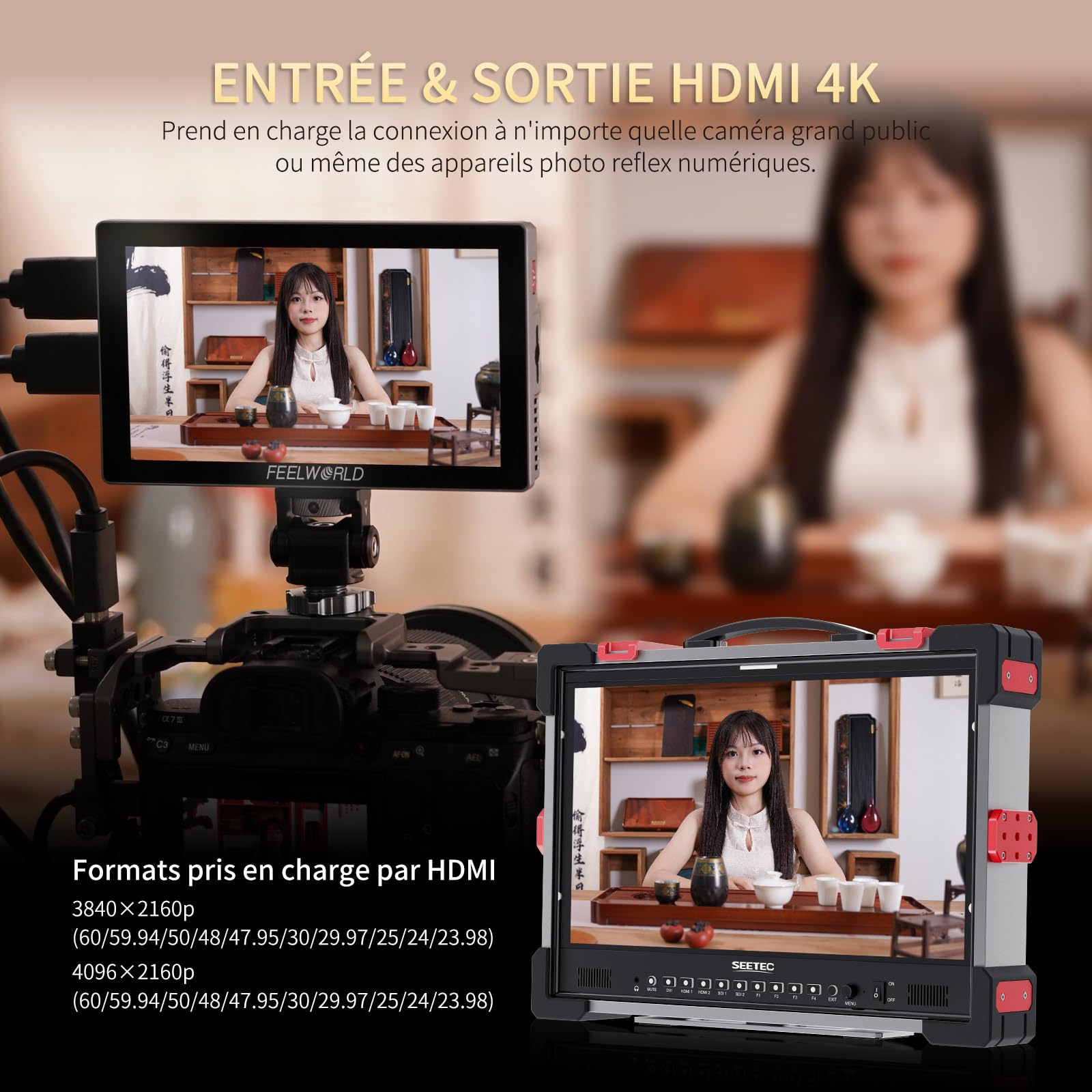 FEELWORLD P6X Moniteur Caméra Écran Tactile 5.5 Pouces 1000Nit Moniteur de Champ de caméra avec 4K 60HZ 3DLUT HDR Forme d'onde Boîtier Aluminium 9:16 Marqueur,Inclut Batterie et Sac