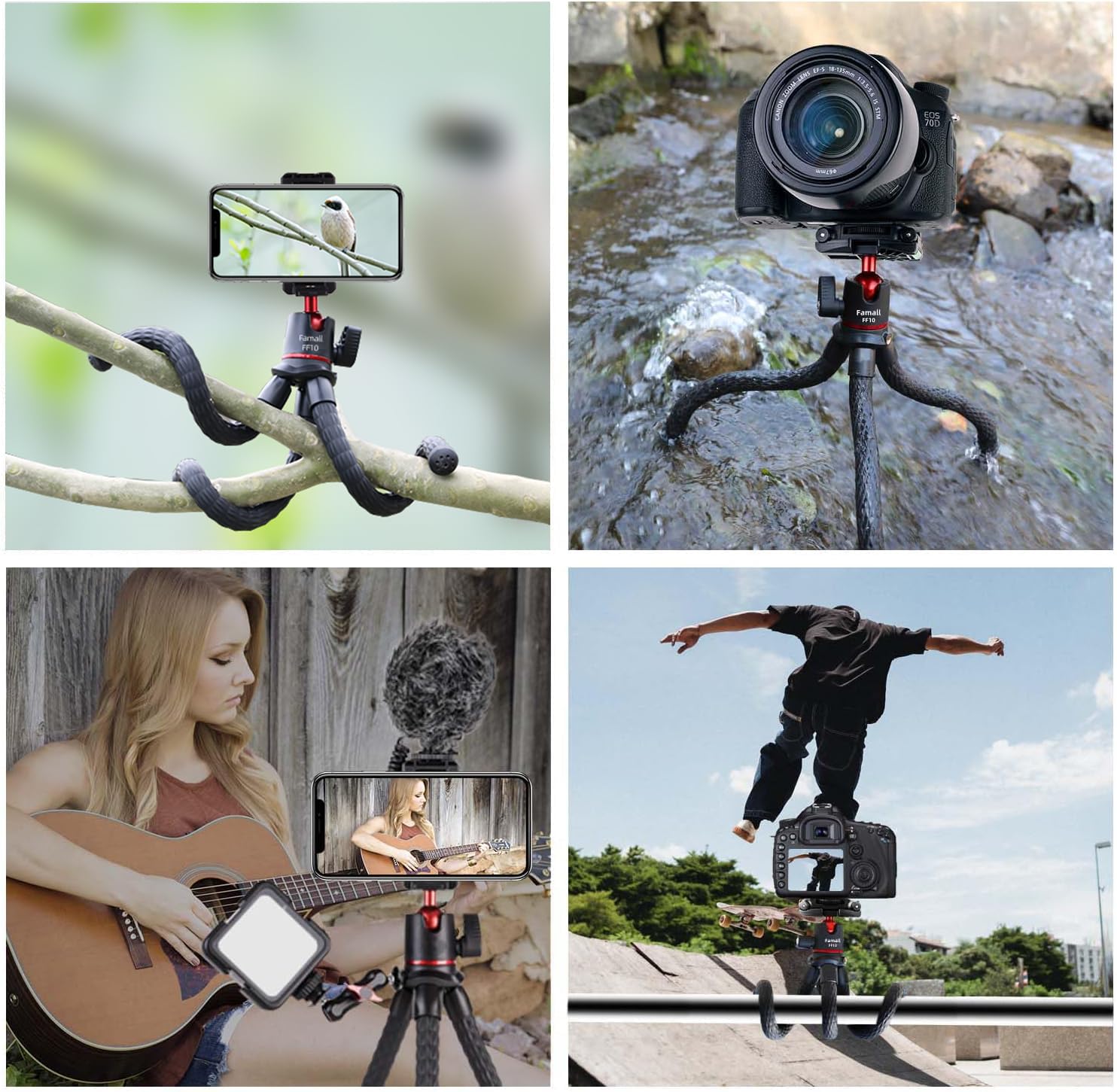 Tragbares Kamerastativ, flexibler Mini-Ständer für Handy mit Kaltschuh-Handyhalterung für iPhone 17, 16, 15, 14 Pro Max, XS, Max, X, Canon, Nikon, Sony, DJ, Pocket, 3 Kameras, Gopro Travel