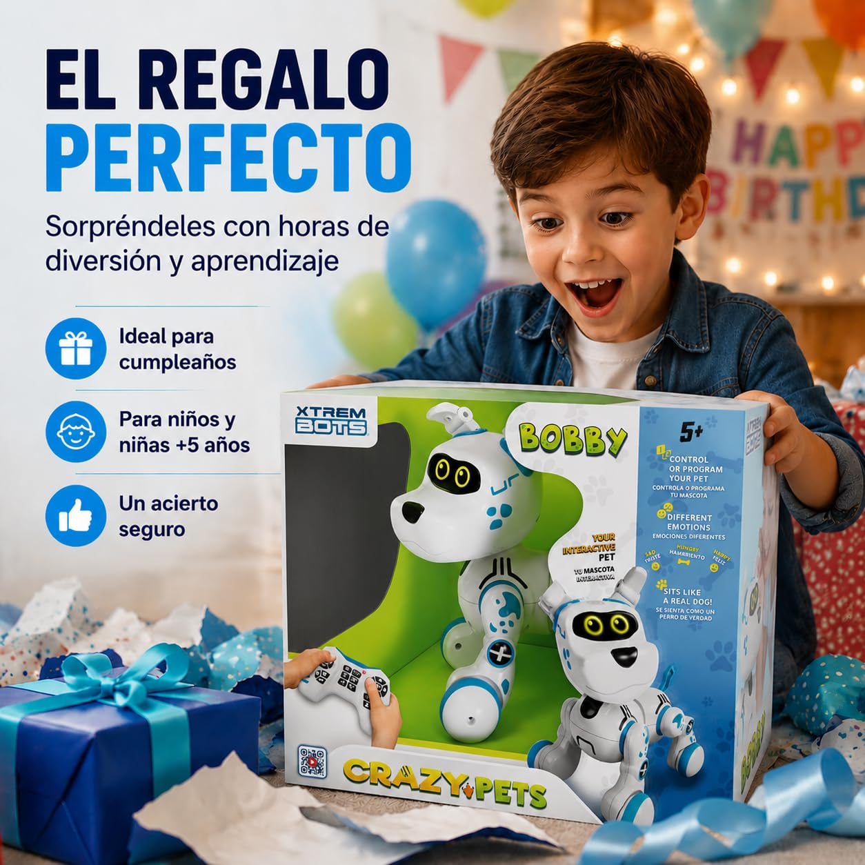 Xtrem Bots - Bobby | Perro Robot | Perro Robot Inteligente | Robots Juguete | Robots Programable Niños | Juguetes Niños 5 Años | Regalos para Niños 5 Años O Más
