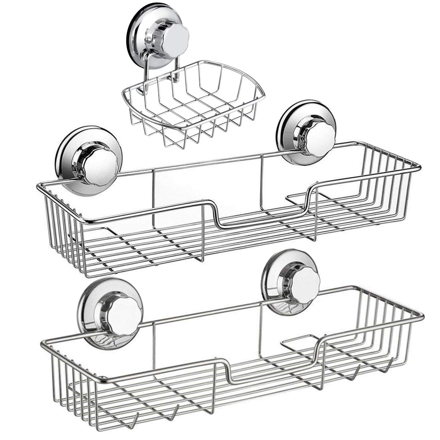 iPEGTOP 3in1 Suction Cup Shower Caddy Bath Wall Shelf Soap Dish Holder for Large Shampoo Shower Gel Holder