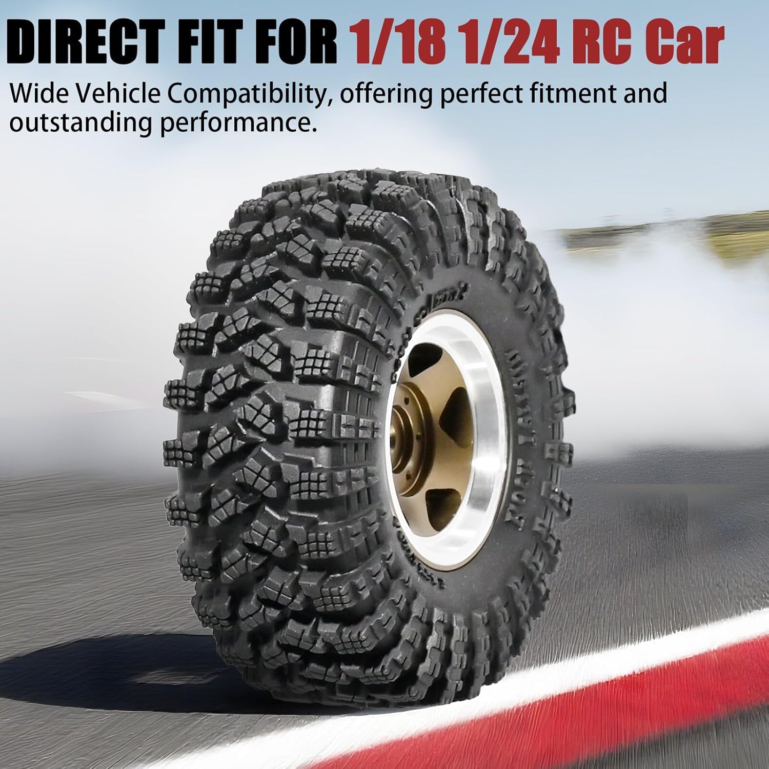 1.3” Beadlock Wheel Tires Set 70 * 26mm Aluminum Wheel Rims Super Large Soft Mud Terrain Off-Road Tires for 1/18 1/24 RC Crawler Car SCX24 Axial AX24 FMS FCX24 TRX4M Upgrade RC Car（4 Pcs） Blonze
