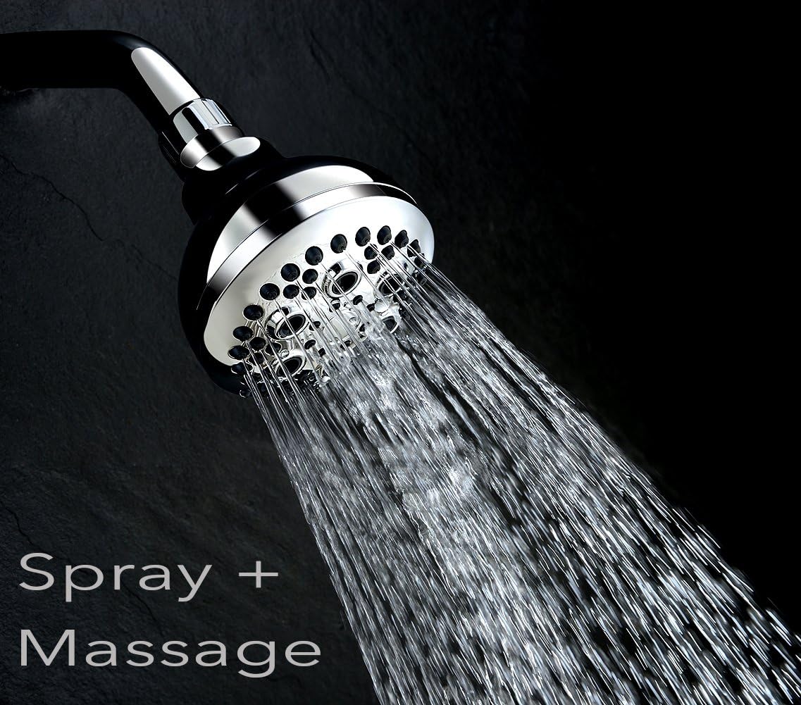 Wassern Shower Head, High Pressure Flow with Water Saving Trickle Mode Intake Air Wall Mount Massage Rainfall Powerful Rain Spray 3.5inch 74 Jets 5 Setting Adjustable Swivel Joint Chrome