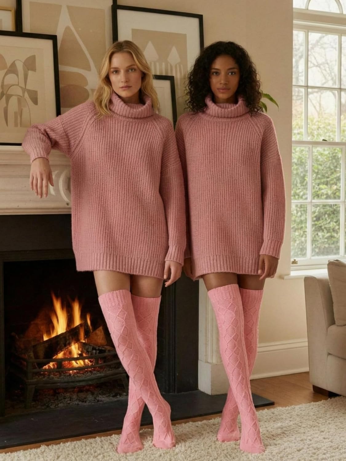 Suhine Women Fleece Lined Thigh High Socks Cable Knit Winter Extra Long Boot Socks Warm Thermal Stocking Warmer - Image 3