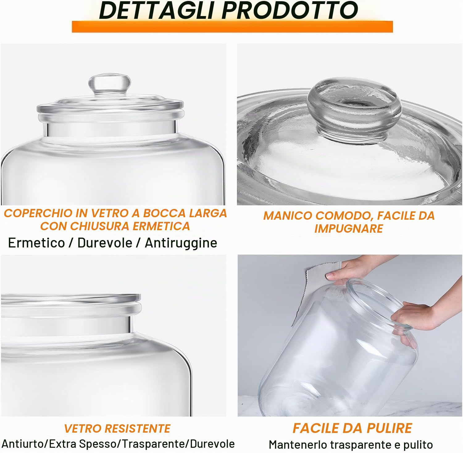 Barattoli in vetro per biscotti, grandi, con coperchio, ermetici, trasparenti, per biscotti, caramelle, farina, zucchero, caffè, set da 2