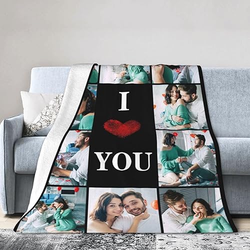 Miniatura 2 de Manta personalizada con foto "I Love You", regalos para parejas, manta personalizada única 2023, regalos de fotos para aniversario, día de San