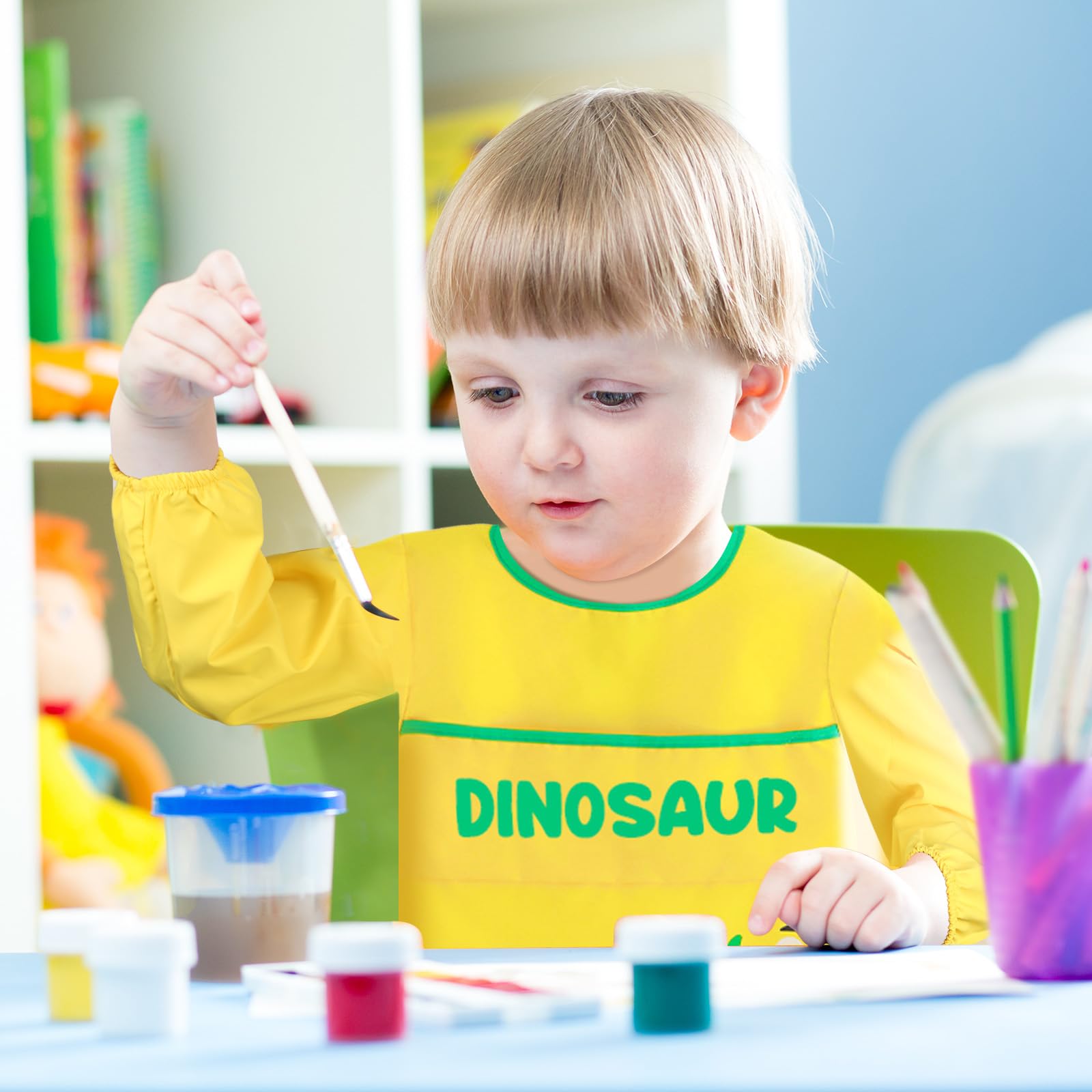ROSEMO Painting Apron Children's Painting Coat for 6-12 Years Girls Boys Waterproof Painting Coat Adjustable Craft Apron with Dinosaur Pattern Sleeves and Pockets Craft Coat Art Apron for School - Image 3