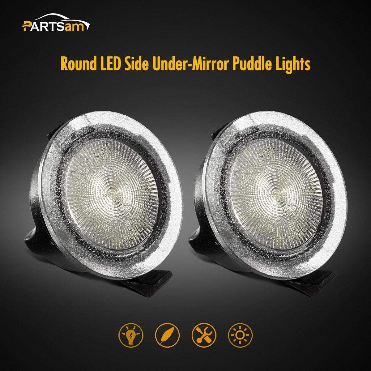 Partsam Full LED Under Side Mirror Puddle Light Lamp Assembly Xenon White Replacement For F-150 Expedition Raptor Explorer Edge Flex Fusion Taurus X Lincoln Navigator Mercury (Pack of 2)