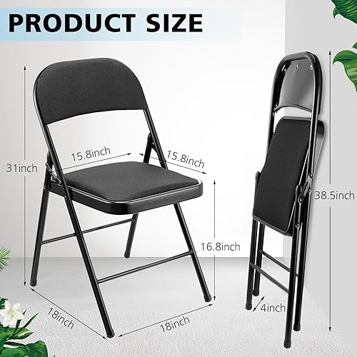 Miniatura 2 de FairySandy Paquete de 10 sillas plegables con marco de metal y asiento acolchado tapizado de tela, silla plegable portátil apilable a granel, sillas
