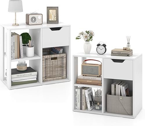 Miniatura 10 de LOKO Estantería de 3 cubos con cajón, estantería abierta de 2 niveles, estante de exhibición independiente, moderno organizador de almacenamiento