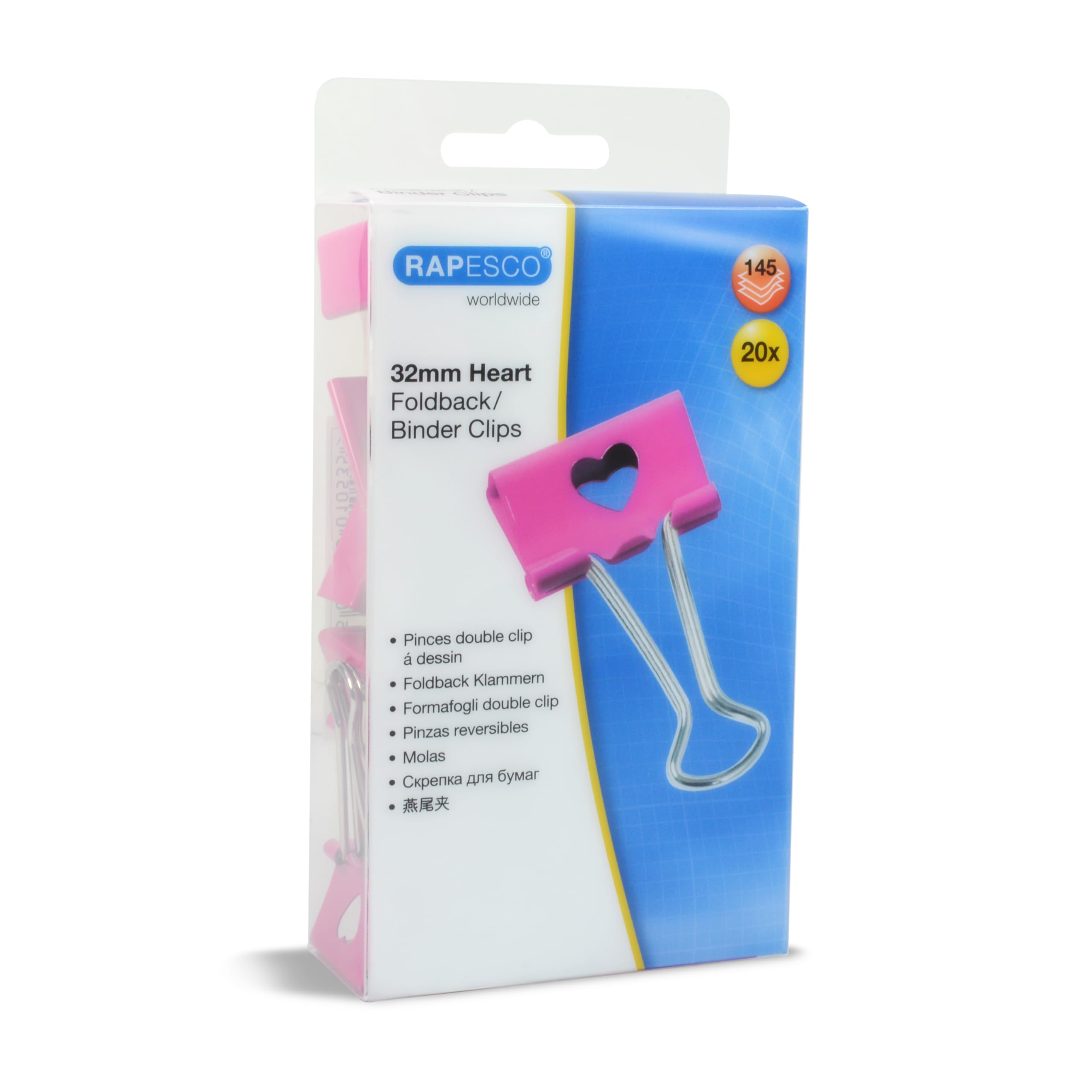 Rapesco 1426 32 mm Serce Foldback klamerki, fuksja, 20 sztuk