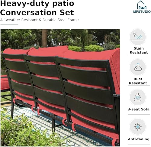 Miniatura 2 de MFSTUDIO Juego de muebles de patio de 8 piezas con mesa de fogata de gas de 45 pulgadas (hasta 9 asientos), sofás de conversación de metal