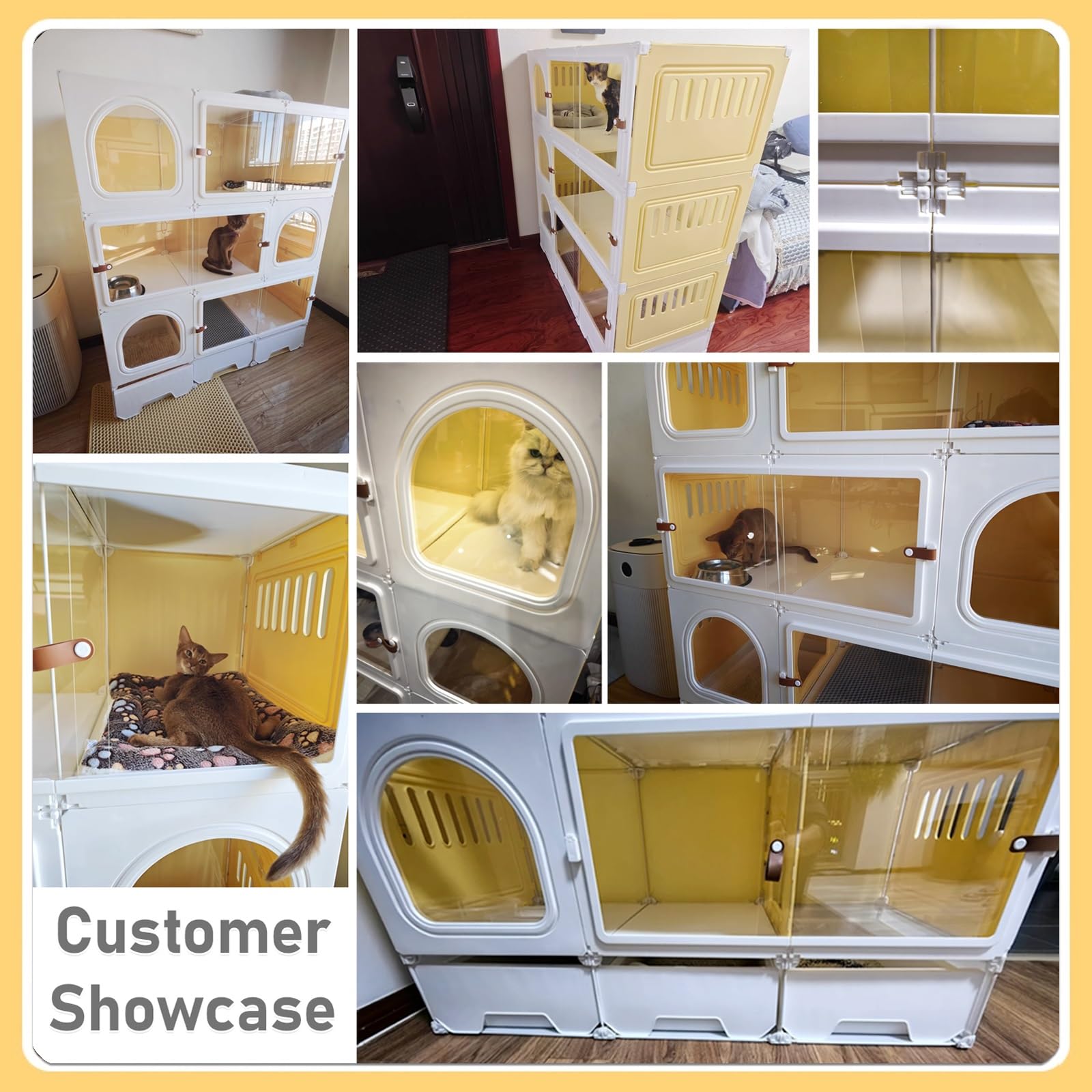 Gabbia per Gatti Trasparente con Cassetto per Littera Estraibile, Materiale Durabile PS/PP, Progetto Aerato e Facile da Pulire per Salotto Balcone(70x45x122CM)