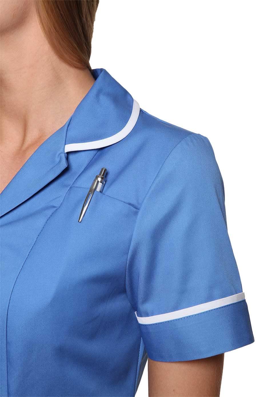 Damska tunika z napisem "Nightingale", Szpital niebiesko-białe wykończenie, 26