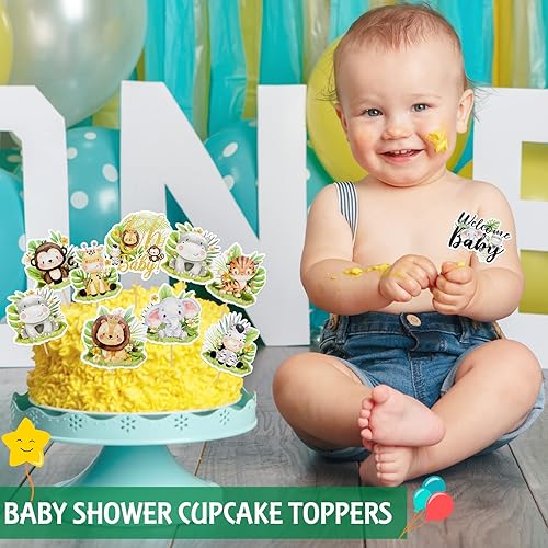 Miniatura 3 de 45 piezas de decoración de fiesta de safari para baby shower, animales de la selva, decoración de fiesta de bebé, temática de safari, cupcakes para