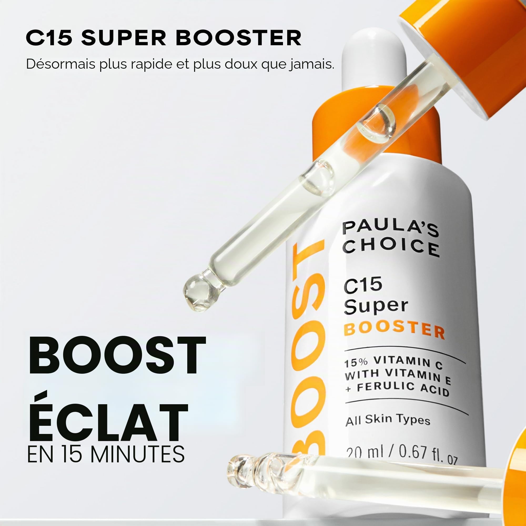 Paula's Choice C15 Vitamine C Super BOOSTER - Anti-Âge Sérum avec 15% Vitamine C - Estompe les Taches Brunes pour une Peau Terne - avec Acide Férulique - Tous Types de Peaux - 20 ml