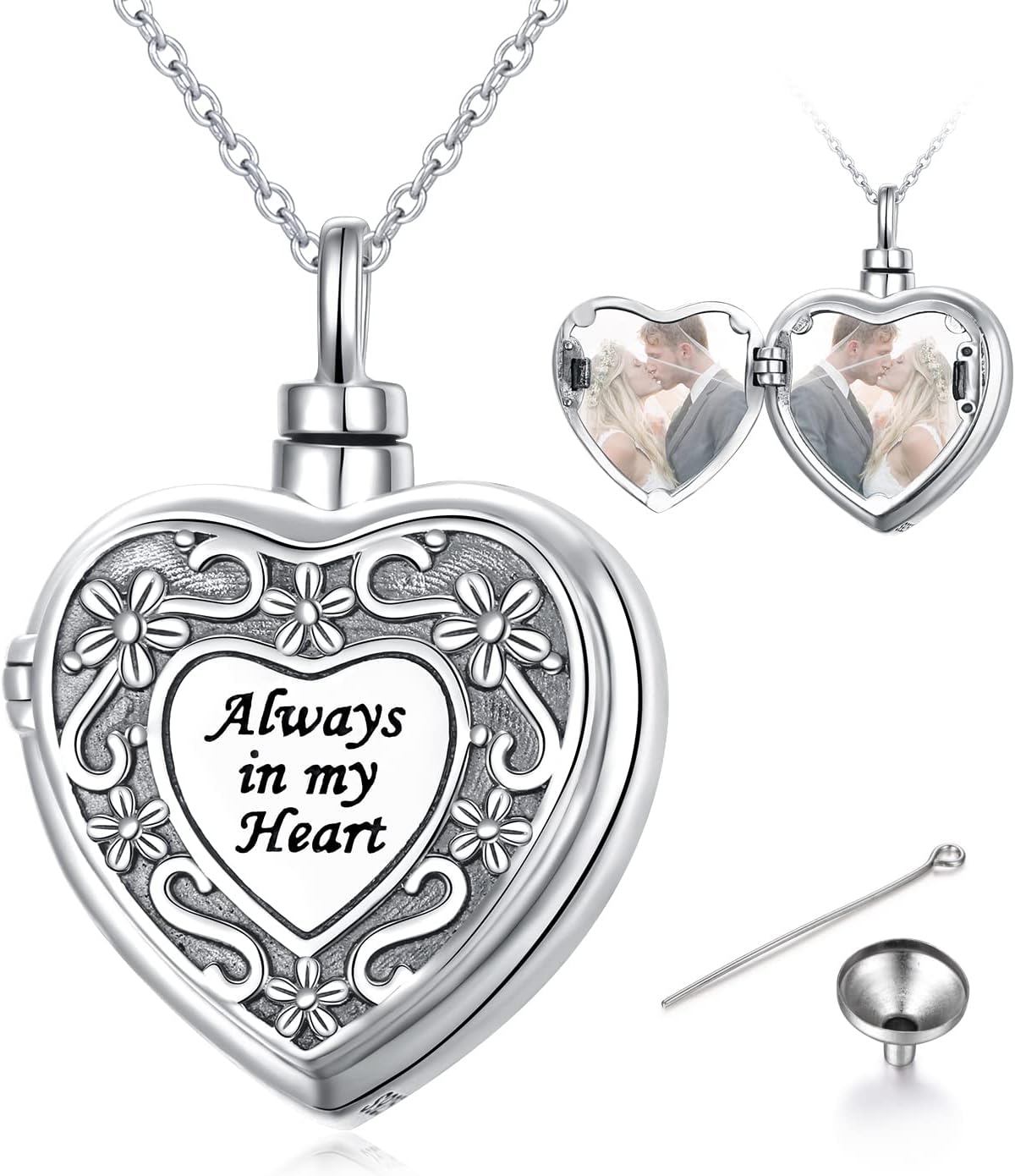 Yearace Urn Necklace for Ashes Sterling Silver Filigree Locket Necklace that Holds Pictures Heart Keepsake Memorial Necklace Cremation Jewelry for Ashes for Women Men