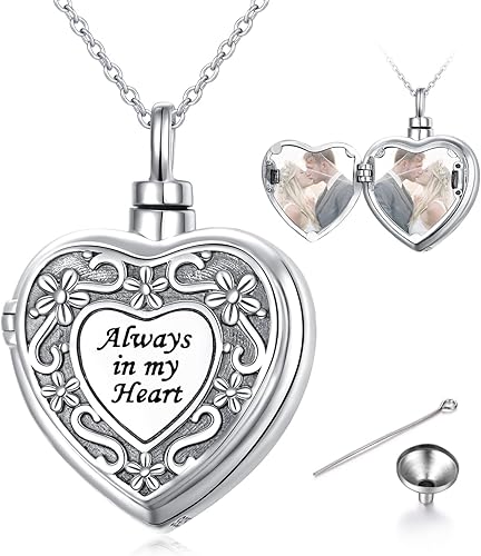 Yearace - Collar de urna de fotos personalizado para cenizas, joyería de cremación para cenizas, collar conmemorativo de recuerdo de plata de ley,