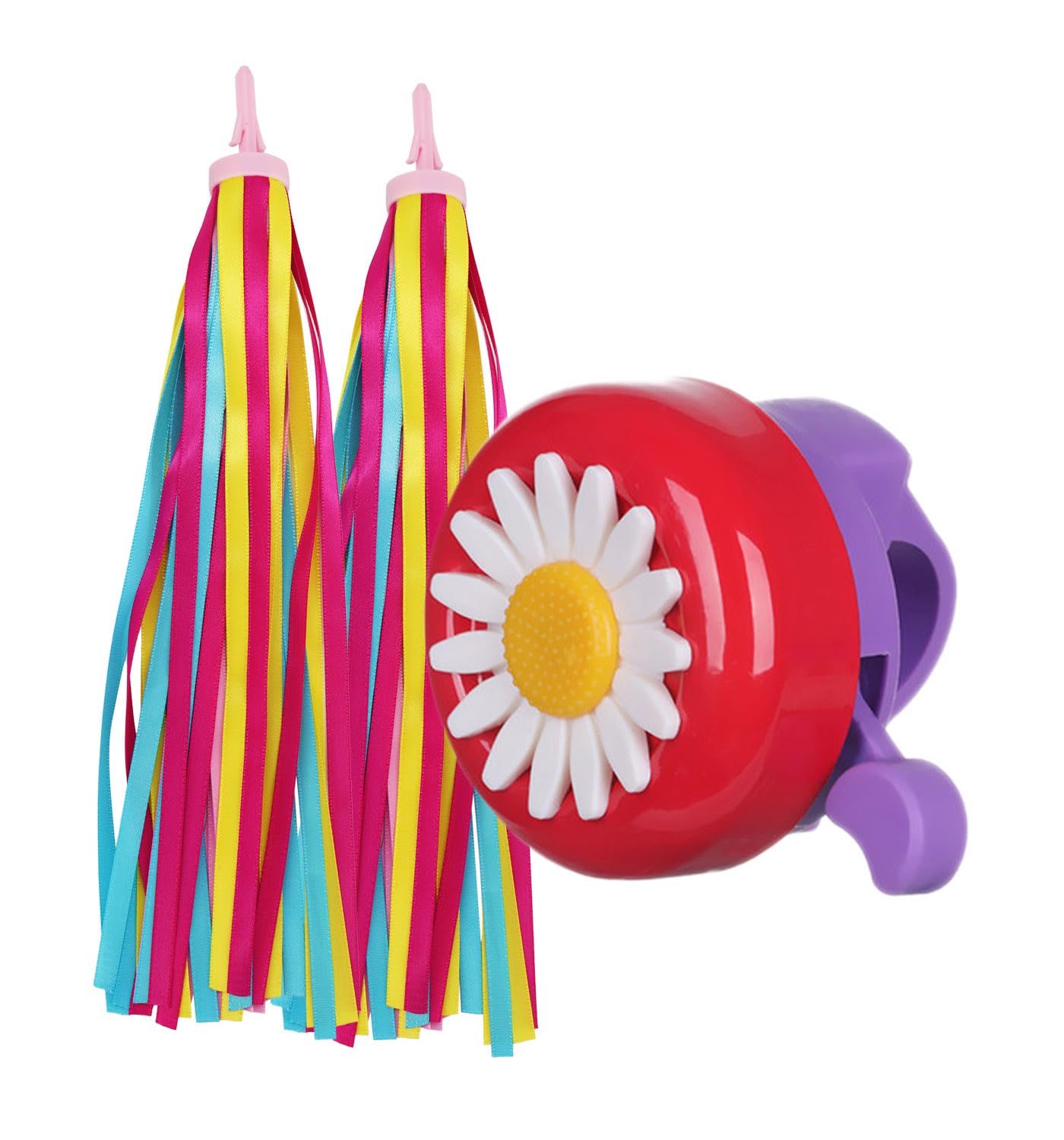 PLATT Bike Bell for Kids, Bike Horn for Boys and Girls Bike with 1 Pair Bike Streamer Tassels,Red+Purple