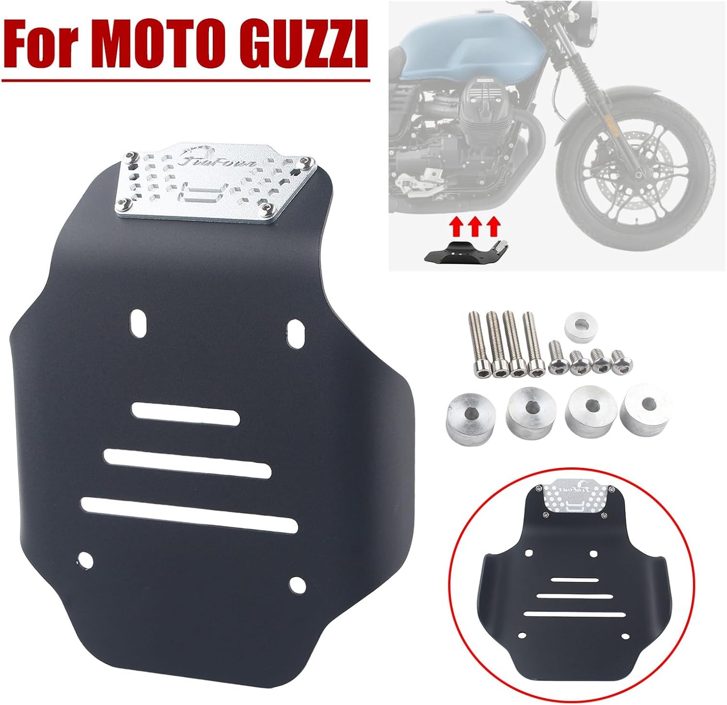 Engine Guard Skid Plate Compatible with MOTO GUZZI V9 Bobber Roamer 2020-2024 V7 Classic/Stornello/Trofeo/Special 2021-2024 (Black+Silver)