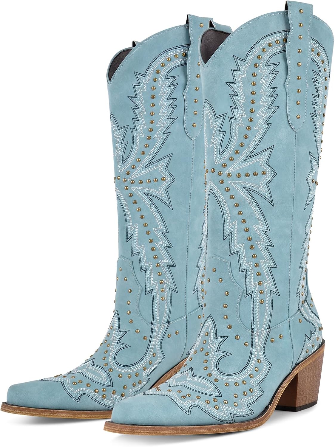 Richealnana Women's Cowgirl Round Roe Short Boots Embroidered Boots Chunky Heels