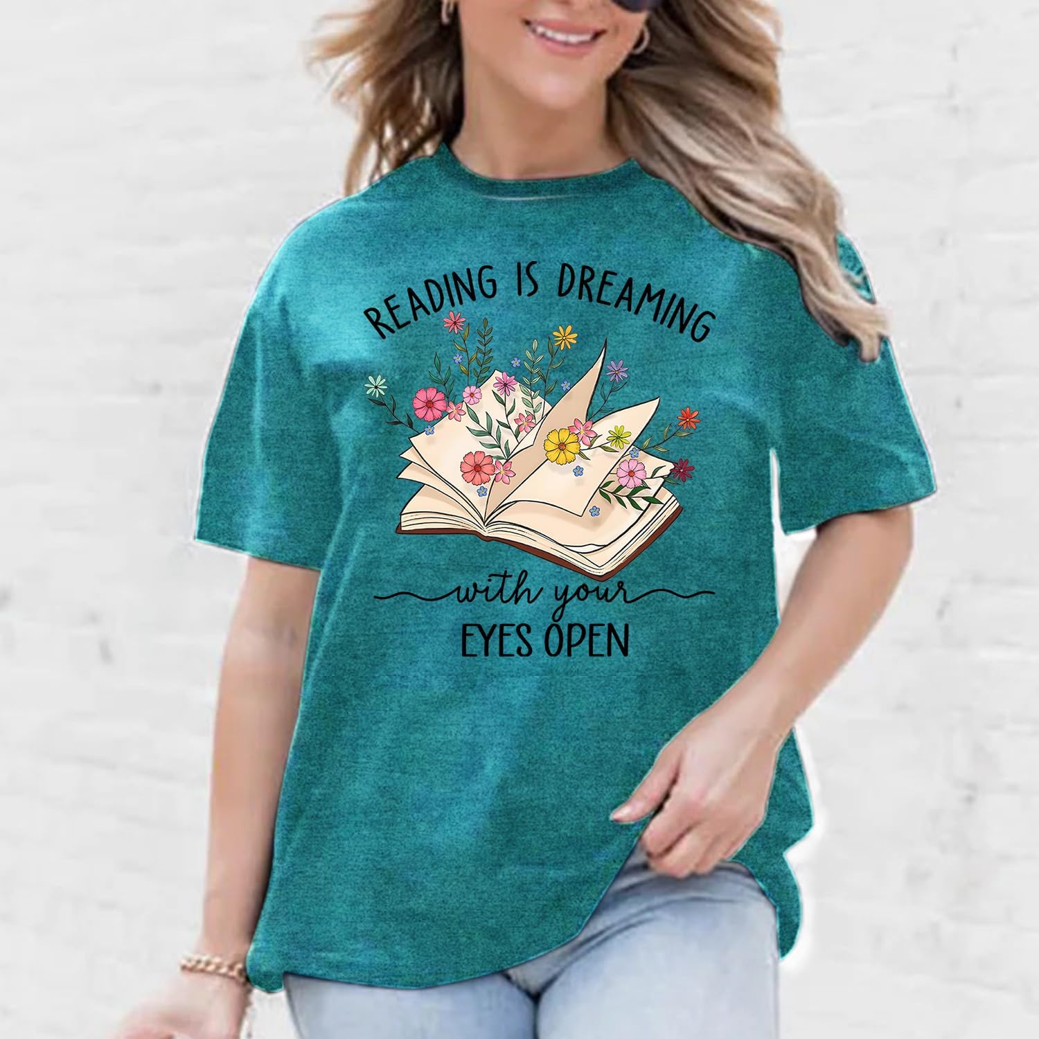 Womens Reading Shirts Book Lover Bookworms T-Shirt Book Heart Tops - Image 2