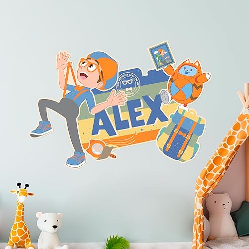 EGD Calcomanía de pared Blippi con nombre personalizado de fuente múltiple - Serie X Blippi - Colección Prime - Decoración de habitación - Adhesivo