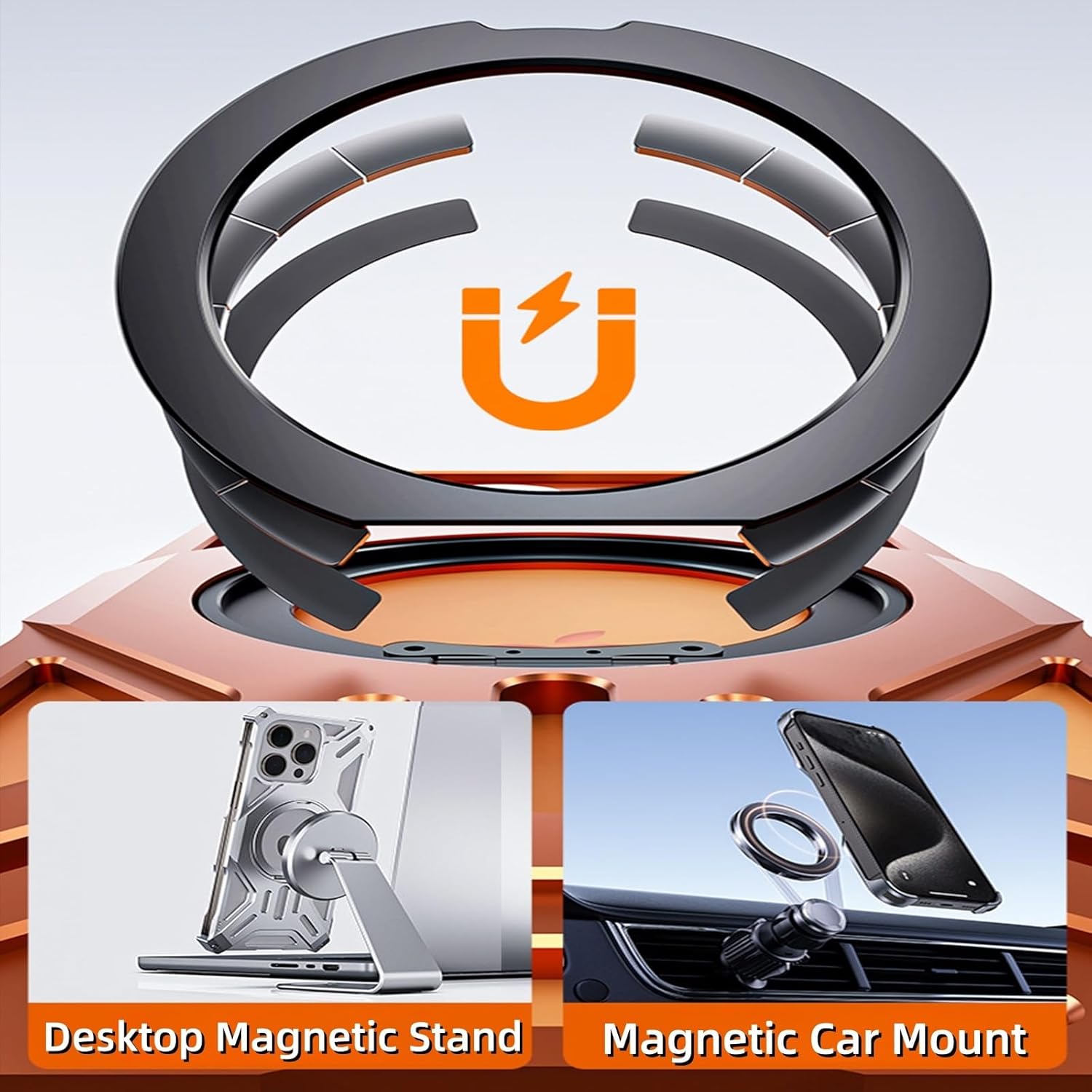 Magnetic Metal Bumper Case for iPhone 17 Pro / 17 Pro Max, Aerospace Aluminum Frame with 360° Rotating Ring Stand, Hollow Heat-Dissipating Design, Shockproof Protection(Blue,17 Pro Max)