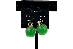 Sterling silver apple earrings with lampworked glass green apple fruit dangles