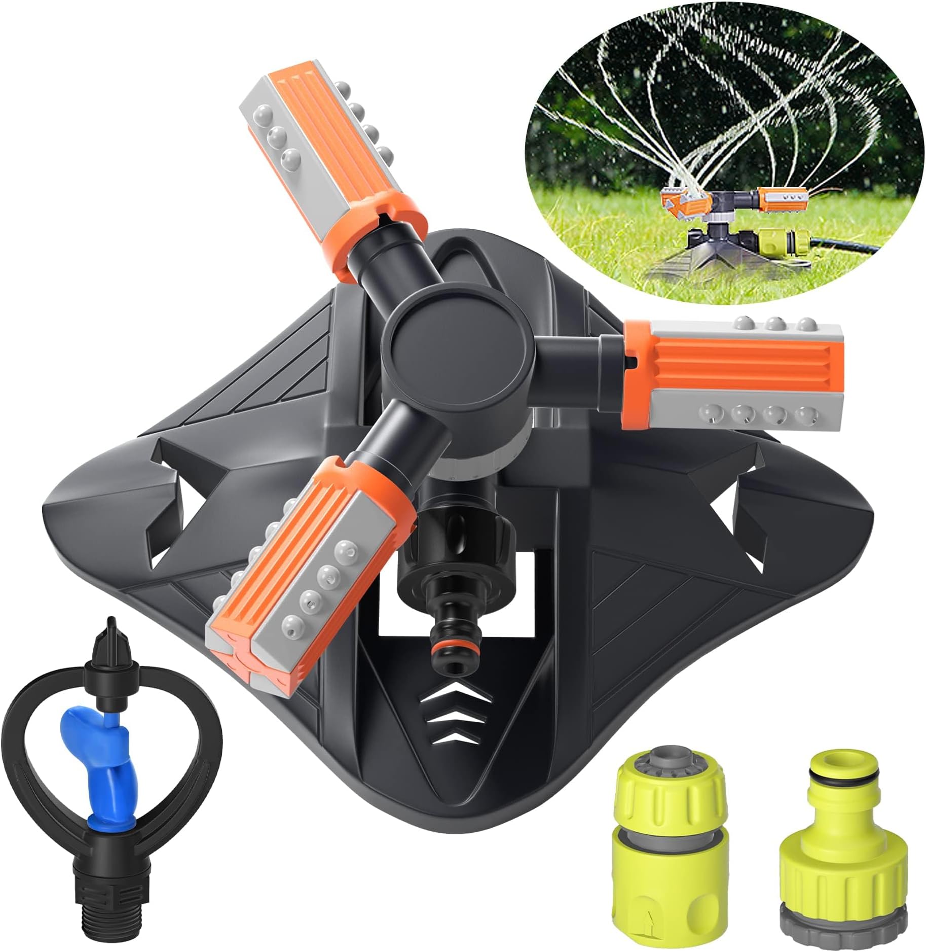 BIGTHREE Garden Sprinkler, Automatic Lawn Sprinklers 360 Degree Automatic Rotating Water Sprinkler Systems, 3 Nozzles Water Sprinklers Lawn Irrigation System Kit for Garden Plants Lawn Watering