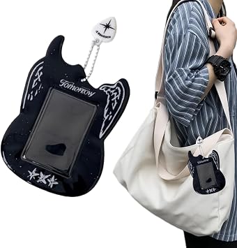 Kpop Photocard Holder Black Guitar Card Holder with Keychain, 1 PCS