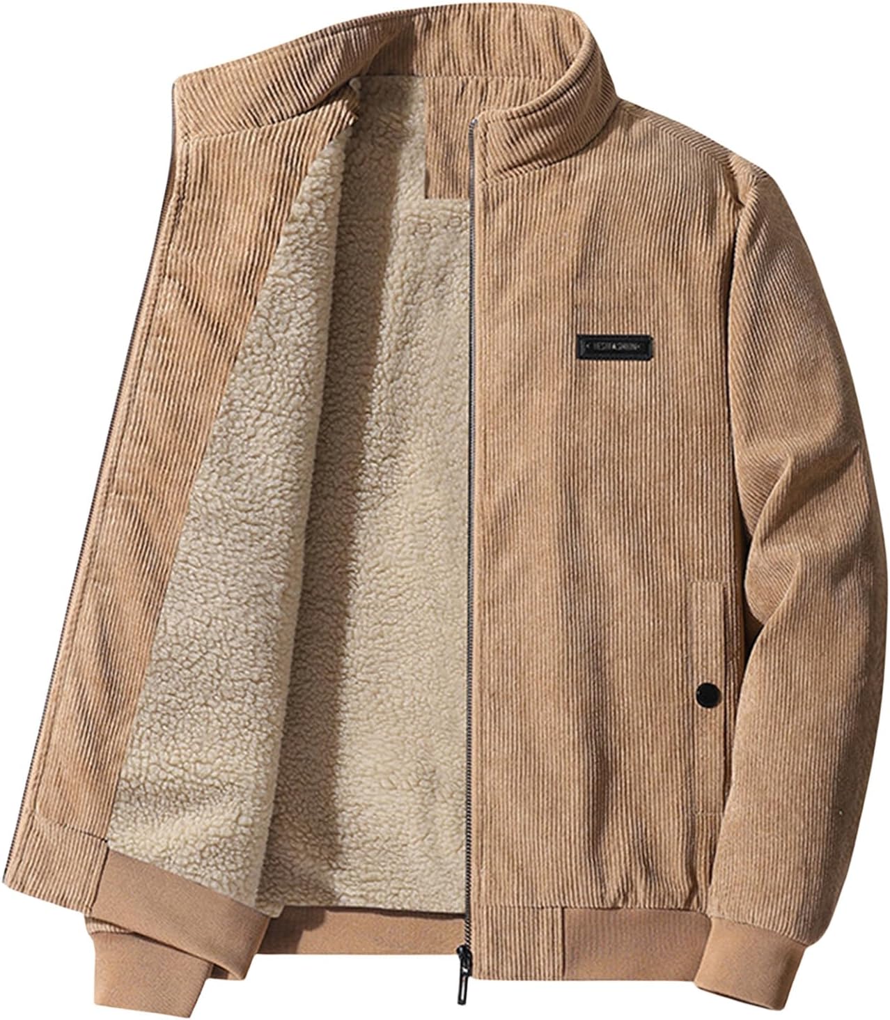 Mens Bomber Jacket Corduroy Fleece Coats Vintage Sherpa Lined Winter Thicken Thermal Trucker Jackets with Pockets 2025