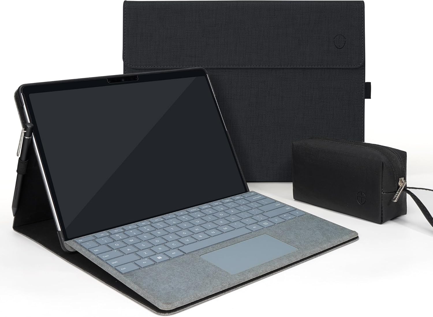 Protective Case for Microsoft Surface Pro 11/Pro 10/ Pro 9, Durable Stand Support, Compatible with Type Cover Keyboard, Accessory Bag Included, Black Color