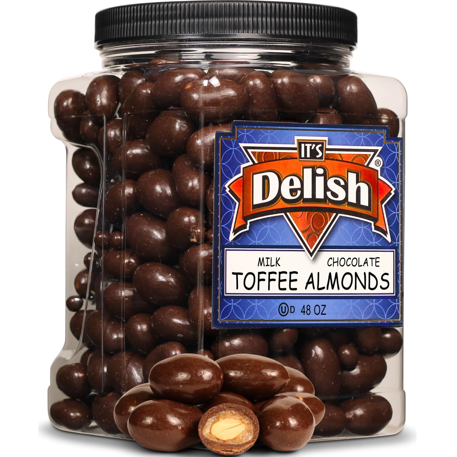 Milk Chocolate Toffee Coated Almonds by It's Delish, 48 Oz Jumbo Container | Milk Chocolate Covered Candy Nuts Bulk Almond Chocolates Sweet & Crunchy Nut Snack | Kosher Dairy