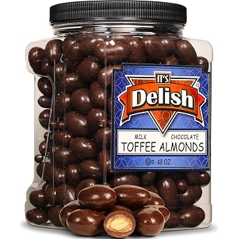 Milk Chocolate Toffee Coated Almonds by Its Delish, 48 Oz Jumbo Container | Milk Chocolate Covered Candy Nuts Bulk Almond Chocolates Sweet & Crunchy Nut Snack | Kosher Dairy