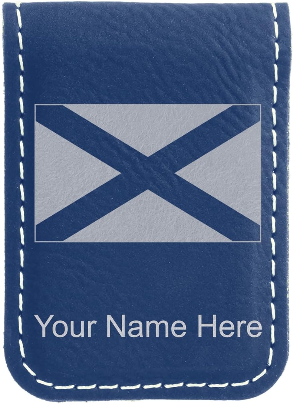 LaserGram Slim Magnetic Money Clip, Flag of Scotland, Personalized Engraving Included (Dark Blue)