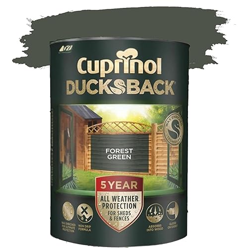 DUAYRA Ducksback Fence Paint 5L | All Weather Protection Paints | Outdoor Sheds Fence Wood Treatment | Low VOC - 10m²/L Coverage | Quick Drying Waterproof | Non Drip, Wex-Enriched | (Forest Green) - Forest Green