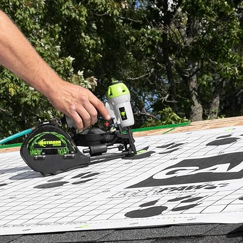 Vista 5 de STINGER CN100B - Kit de clavadora neumática de casquillo, herramienta y 8000 tapas/clavos, clavos de tapa para techos y envoltura de casa (0136252)