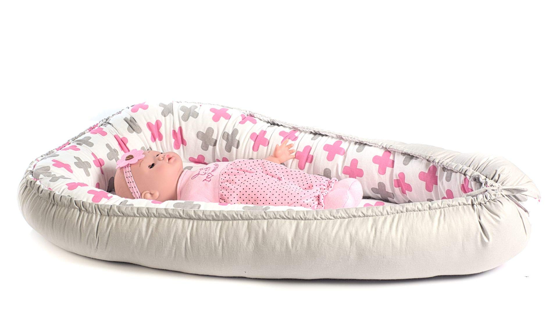 Nid Bébé Cocoon Multifonction - Pare-chocs Lit Voyage 100% Coton Anti-Allergique - 80x70cm