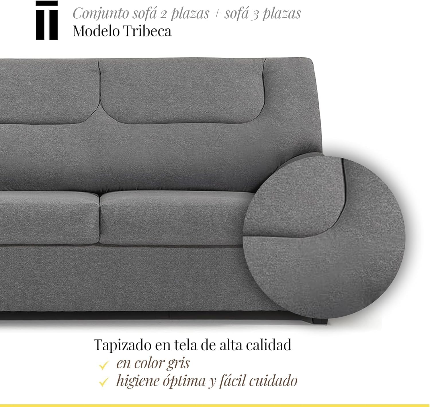 SHIITO | Modelo Tribeca - Conjunto con Sofa 3 Plazas + Sofá 2 Plazas | Máximo Relax y Confort | Color Gris