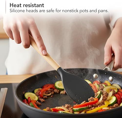 Miniatura 3 de OVENTE Juego de utensilios de cocina de silicona, 17 herramientas de cocina resistentes al calor para utensilios de cocina antiadherentes con mango