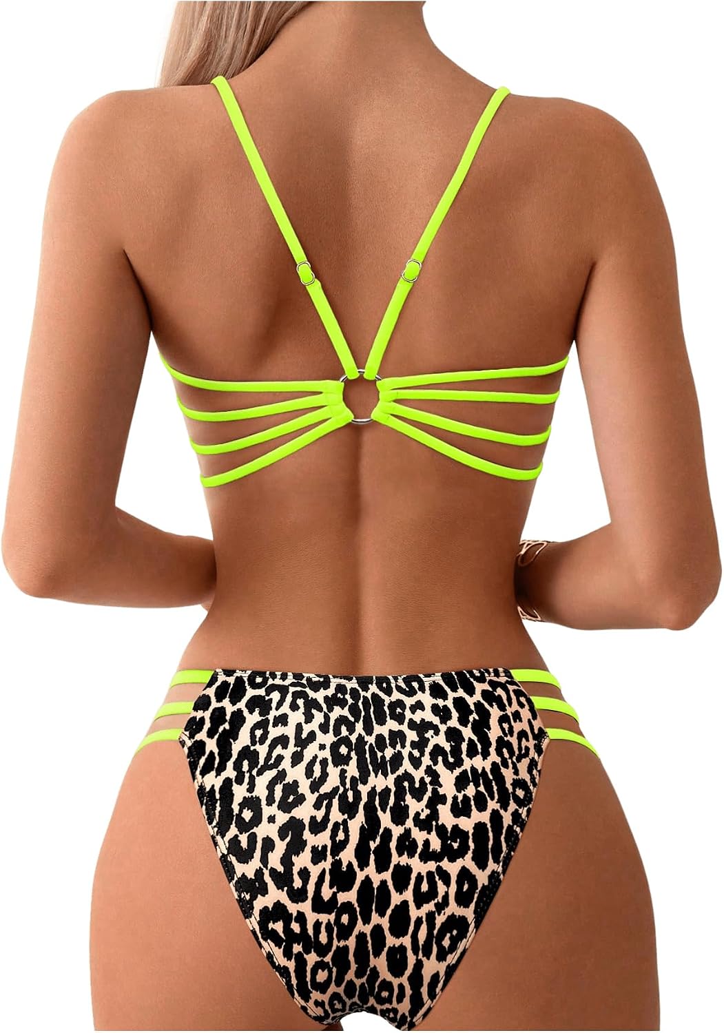 SweatyRocks Women's Bikini Sets Leopard Print Backless Cut Out Two Piece Bathing Suit Swimwear