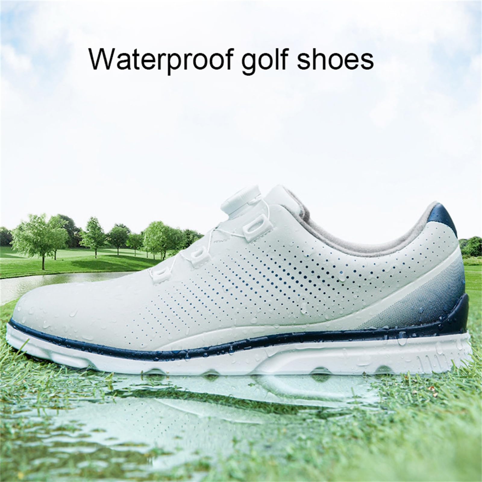 JiuQing Męskie buty golfowe skórzane wodoodporne bez kolców wygodne antypoślizgowe do golfa