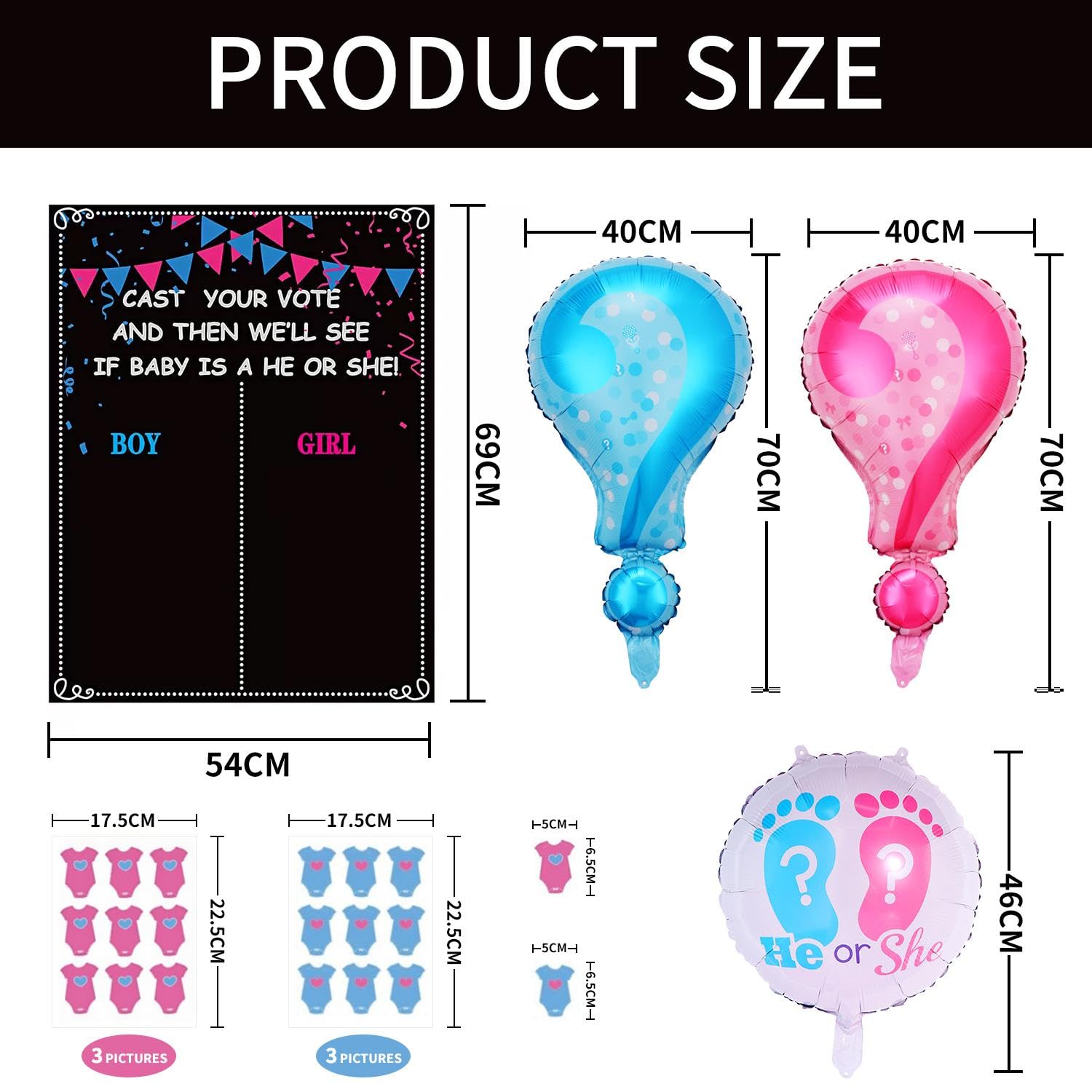 1 Set of Baby Gender Voting Board with 54 Gender Stickers, 3 Pieces of Gender Reveal Balloons, Gender Reveal Voting Board - Image 2