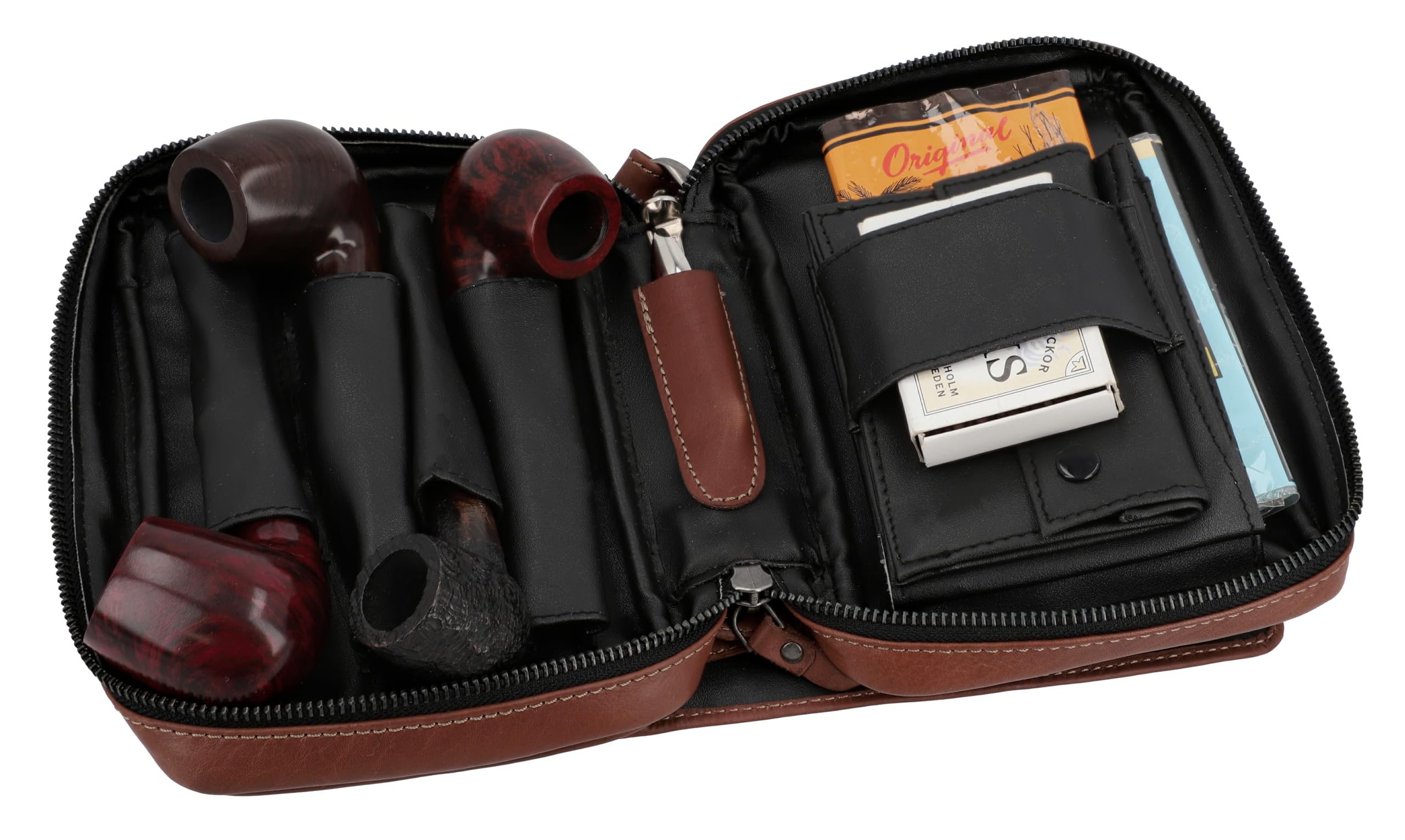 Gusti Leder studio "Rupert" Estuche de Cuero para Pipas(4) Tabaco Funda de Piel Auténtica Estilo Vintage Retro Unisex Regalo Elegante 2T3-22-6